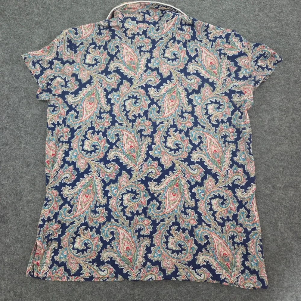 Ralph Lauren Navy Blue Paisley Cotton Blend Pajama Top Short Sleeve S